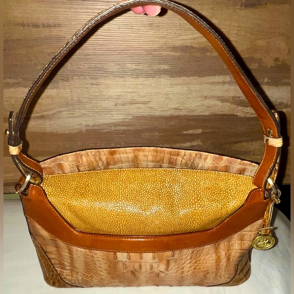 Brahmin Croc Embossed Tan Brown Leather Shoulder bag VGC - Picture 4 of 11
